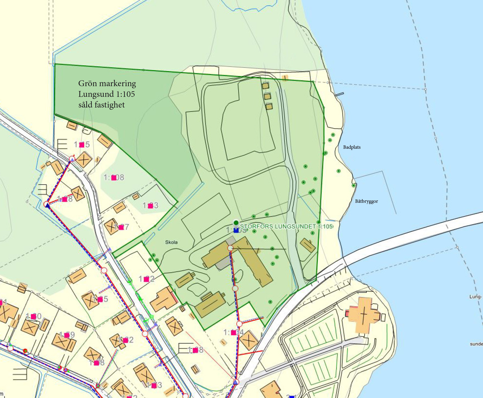 Karta över den sålda fastigheten i Lungsund.