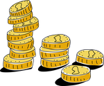 Tecknad bild av högar med mynt