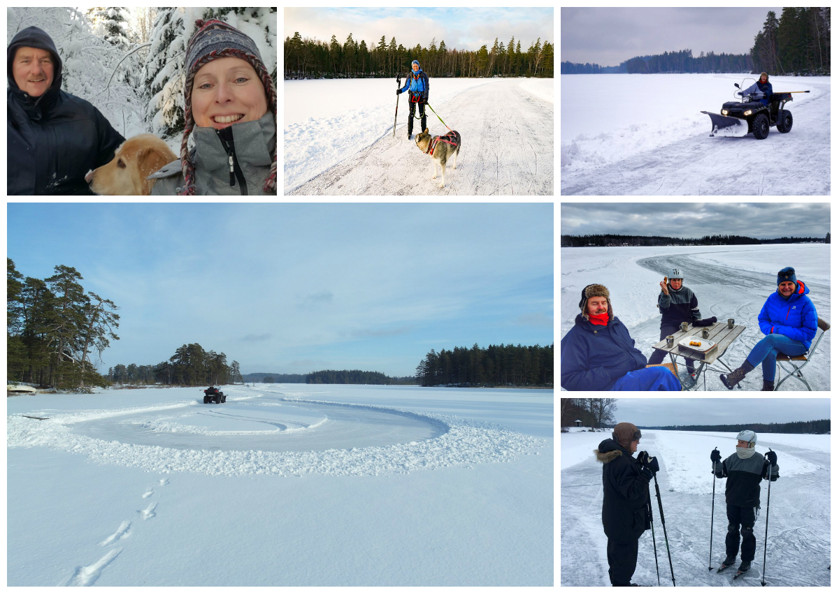 Entusiasterna Ronald Bingen och Jacolien Ilbrink (tv) håller en isbana plogad på sjön Vilången så länge isarna bär.