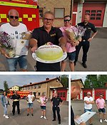 Collage av bilder när storforshjältarna tar emot diplom och blommor av räddningstjänsten.